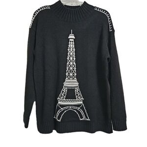 Karl Lagerfeld Paris Black Eiffel Tower Mock Neck Sweater Women's Small Pullover